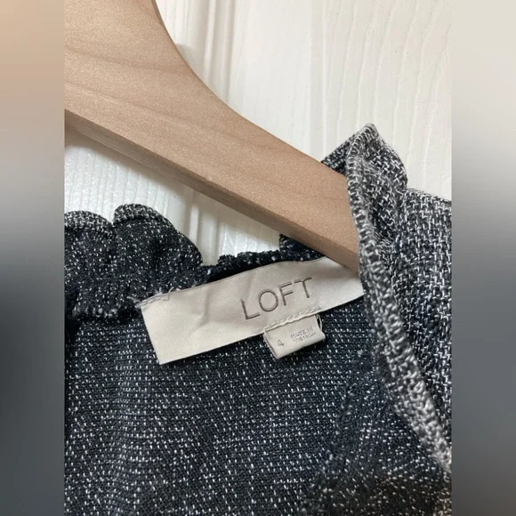 LOFT Gray Ruffle Neck Sleeveless A-line Mini Dress 4 Preppy Poetcore Academia - Picture 2 of 8